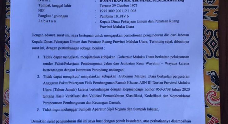 Tidak Berani Melanggar Aturan, Santrani Abusama Nekat Undur Diri